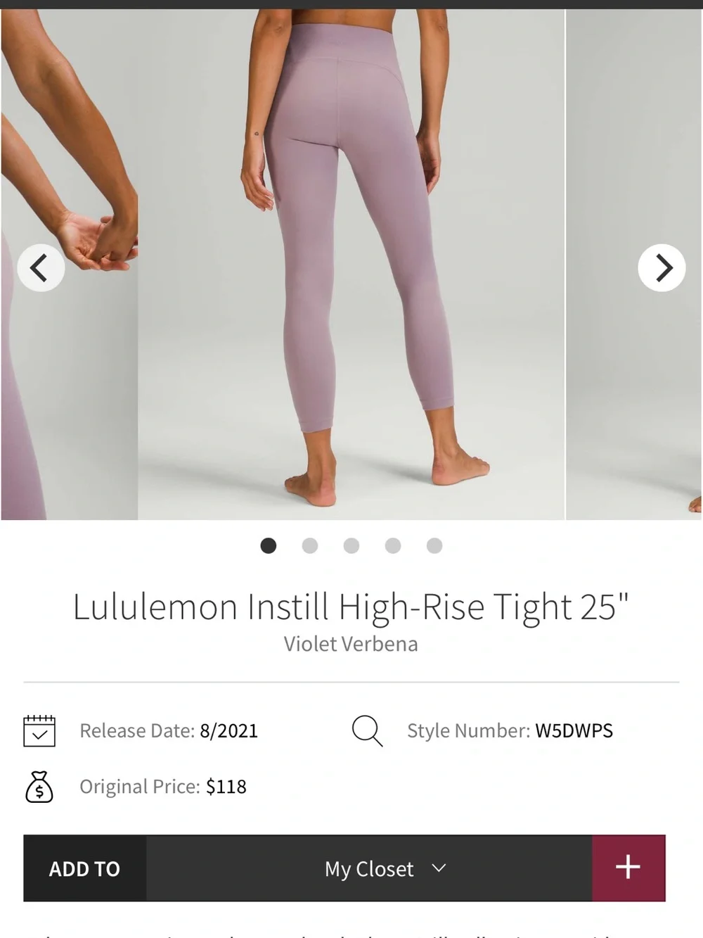Lululemon Instill 25” Tight - Verbena - Size 6